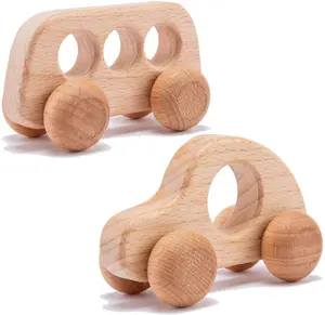 Amazon Hot Selling Organic Beech Wooden Educational Toys With Wheels Animal Shaped Wood Car on Wheels for Kids Learning