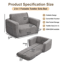 Canapé-lit convertible 2-en-1 pour enfant en mousse douce, tissu Sherpa, avec poche latérale, mobilier enfant OEM