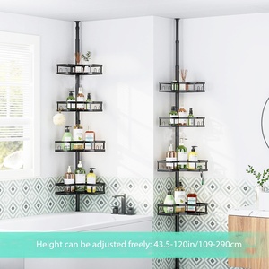 Étagère de douche d'angle <span class=keywords><strong>BX</strong></span> à barre télescopique - Étagère d'angle de douche à 4 niveaux de <span class=keywords><strong>43</strong></span> à 114 pouces avec barre réglable - Product Image 6