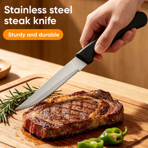 Cuchillo para carne de acero inoxidable 2Cr personalizado, pulido a espejo, con mango de plástico dentado, para restaurante, hotel, cocina, venta al por mayor - Product Image 1