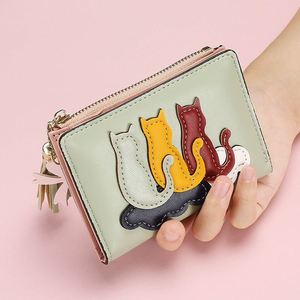 Cute Cat Wallet Women Girls <b>Small</b> Bifold Wallet PU Leather Card Holder Clutch <b>Purse</b> with Tassel Pendant Multi-Card Slot Wallet - Product Image 1