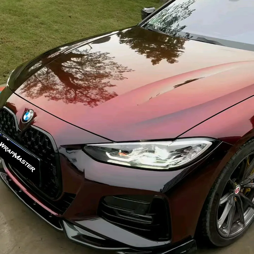 WRAPMASTER 1.52*18 meter mais novo preto vermelho PET gloss carro vinil envoltório veículo envolve filmes