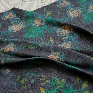 Tissu Jacquard Brocart Gaufré en Gros Style Chinois <span class=keywords><strong>Satin</strong></span> Song <span class=keywords><strong>Vert</strong></span> Jaune Floral pour Qipao Hanfu Vêtement de Mariage - Product Image 2