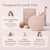 Barra de Champú Vegano Hidratante y Suavizante para Cabello Rizado |   Aceite de Almendras Dulces, Manteca de Karité, Reetha |   Tamaño Viaje Natural
