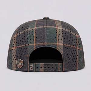 Casquette Snapback à visière plate en toile à carreaux, imprimé topographique, 6 panneaux, perforations laser respirantes, patch drapeau USA, pour le golf, hommes et femmes - Product Image 4