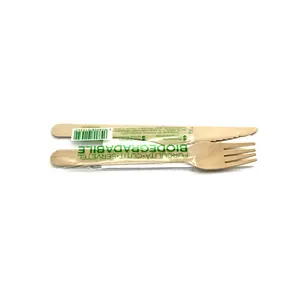 Disposable 100% Biodegradable For Takeaway Food Restaurant Opp Bag Customized Logo Wooden Cutlery Sets Kits With Napkin