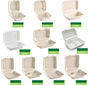 Caja para Hamburguesas Biodegradable de Bagazo con Forma de Concha |   Envase Cuadrado de 30 oz a Prueba de Grasa y Fugas para Comida para Llevar - Product Image 6