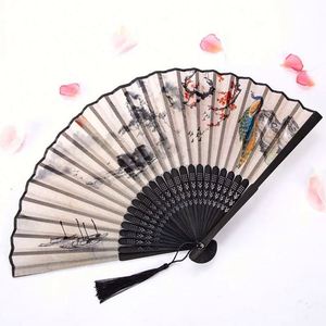 Abanico de Mano de Bambú con Impresión en Seda Blanca para Novia, Boda, Fiesta - Product Image 2