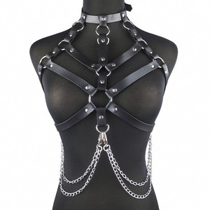 Cross-border black leather bondage women's halter bra sexy suspender body <b>chain</b> <b>belt</b> manufacturer wholesale - Product Image 1