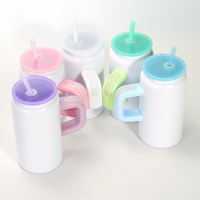 Gobelets isothermes en acier inoxydable blancs pour sublimation, 16 oz, pour canettes de soda et de bière, avec poignée colorée