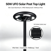 Lampe solaire UFO 50W pour poteau, IP65, résistante aux intempéries, en aluminium moulé sous pression, LED, pour aménagement extérieur, villa, parc, communauté résidentielle