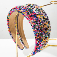 Bando Manik-Manik Warna-Warni Gaya Manis untuk Wanita dan Anak Perempuan, Cocok untuk Pesta dan Penggunaan Sehari-hari, Bando Lebar Berlapis