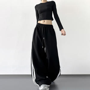 <strong>Women's</strong> Pink Sports Pants 2026 Autumn New High Waist Vintage Striped Loose Student Wide Leg Casual Pants Drawstring <strong>Trousers</strong> - Product Image 6