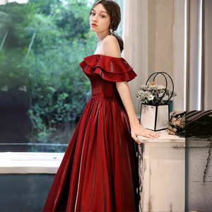 Vestido <span class=keywords><strong>de</strong></span> <span class=keywords><strong>Novia</strong></span> Retro Borgoña para Mujer Embarazada, Talla Pequeña, Primavera, Nuevo - Product Image 3