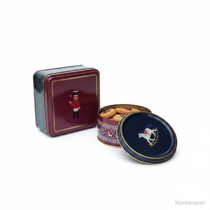 Metal Storage Tin <b>Set</b> – <b>Square</b> & Round Young Solider Valentine And New Year Design - Product Image 2