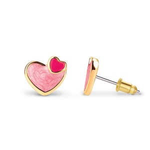 Bijoux pour enfants personnalisés, boucles d'oreilles en émail à double cœur, plaquées or, en acier inoxydable, bijoux à la mode pour filles, boucles d'oreilles pour enfants - Product Image 1