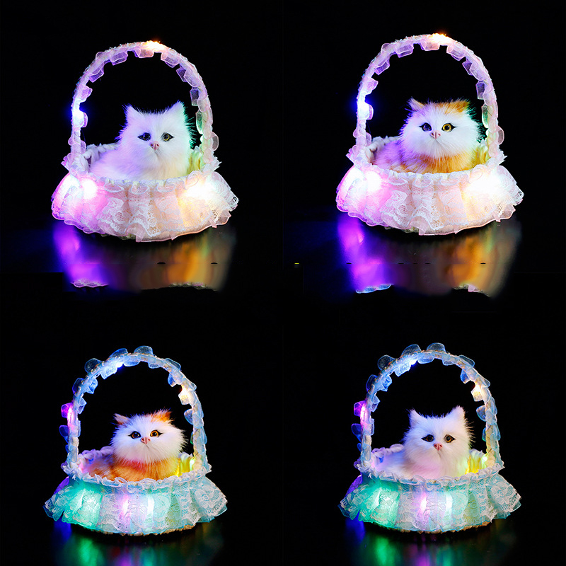 Светящаяся детская игрушка, корзина ручной работы, плюшевая кошка со звуком, поделки, меховая кошка, украшение для дома с подсветкой