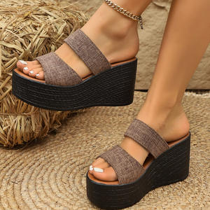 Chaussures <span class=keywords><strong>compensées</strong></span> à bout ouvert pour femmes, tendance mode été/printemps, confortables, simples, couleur unie, augmentant la taille - Product Image 5