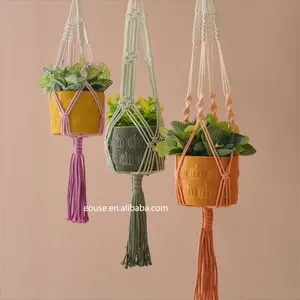 Cesta de suspensão artesanal boêmia ecológica multi-cor DIY grande cesta de suspensão de plantas macrame para jardim interno/externo