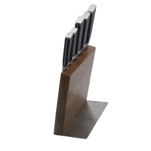 Paslanmaz çelik taban güçlü manyetizma bıçak standı ile özel akasya ahşap manyetik bıçak tutucu blok
