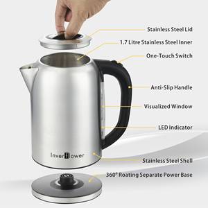 Bouilloire sans fil 1,8 L en acier inoxydable rotative à 360 degrés pour la maison et l'hôtel, bouilloire à thé numérique rotative à 360 degrés - Product Image 6