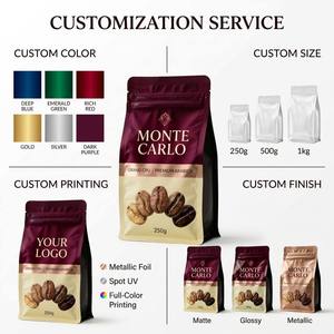 Sacs à café à fond plat refermables de qualité alimentaire avec logo personnalisé, imprimés sur mesure pour les grains torréfiés, emballage de 250 g, 500 g, 1 kg - Product Image 6