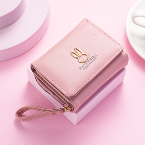 Cartera Corta Personalizable para Mujer, Estilo Coreano, Triple Pliegue, con Múltiples Ranuras para Tarjetas, Monedero con Correa para la Muñeca - Product Image 1