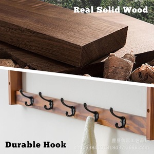 Wall-mounted Floating <b>Shelf</b> With <b>Hooks</b> Solid Wood 2-tier Storage Rack For Entryway Living Room Bedroom Organization - Product Image 3