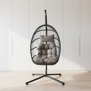 Chaise suspendue œuf en rotin tressé avec support métallique pour patio et jardin, prix d'usine - Product Image 4