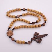 En gros fait à la main ligne codage chapelet chrétien rétro perles en bois chapelet catholique croix bijoux collier