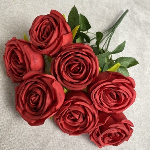 Fiori di Seta per Decorazioni Matrimoniali Direttamente dalla Fabbrica, Rosa Rotonda a 7 Teste Resistente al Vento e alla Pioggia - Product Image 3