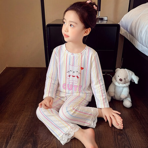 Nuevo Conjunto de Pijamas de Verano y Primavera para Niñas con Encaje Frontal, Conjunto de Ropa de Dormir Infantil Hecho de Algodón Puro - Product Image 4