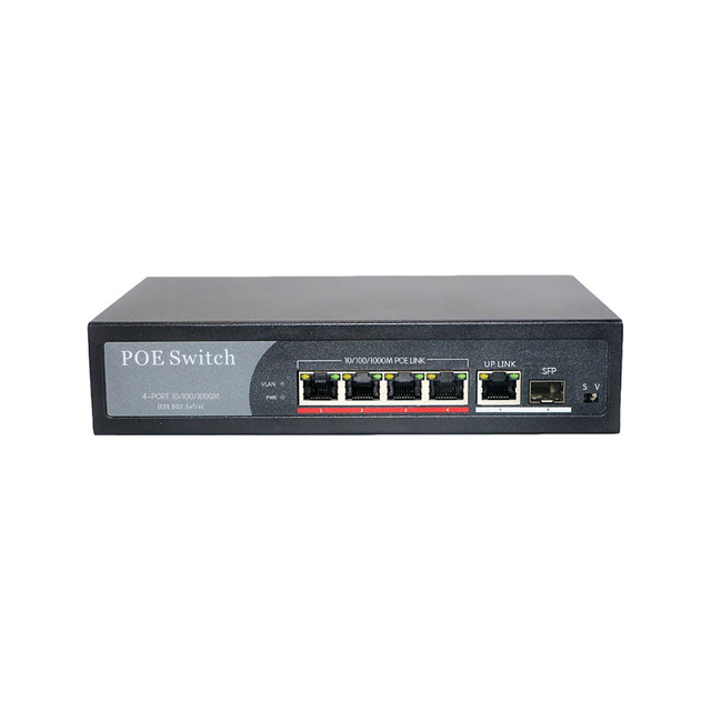 4 Port POE Switch 4*1000Mbps+1*1000Mbps Uplink RJ45+1*SFP Gigabit Network Switch 48V 65W 802.3af/at Rack Ethernet Switch