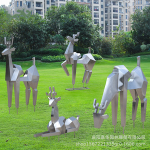 Escultura Abstracta de Ciervo en Acero Inoxidable, Decoración Geométrica para Jardín Exterior, Montaje en Suelo, Paquete de Varias Piezas - Product Image 2