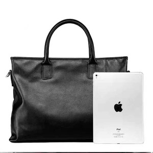 Laualsten Men's Leather <b>Briefcase</b> Large Capacity Business Shoulder Bag Handbag Black Solid Color - Product Image 4