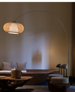 İskandinav Lüks Minimalist Villa Oturma Odası Demir Çerçeveli Ahşap Gölgelikli LED Ayaklı Lambader Yatak Odası İçin - Product Image 2