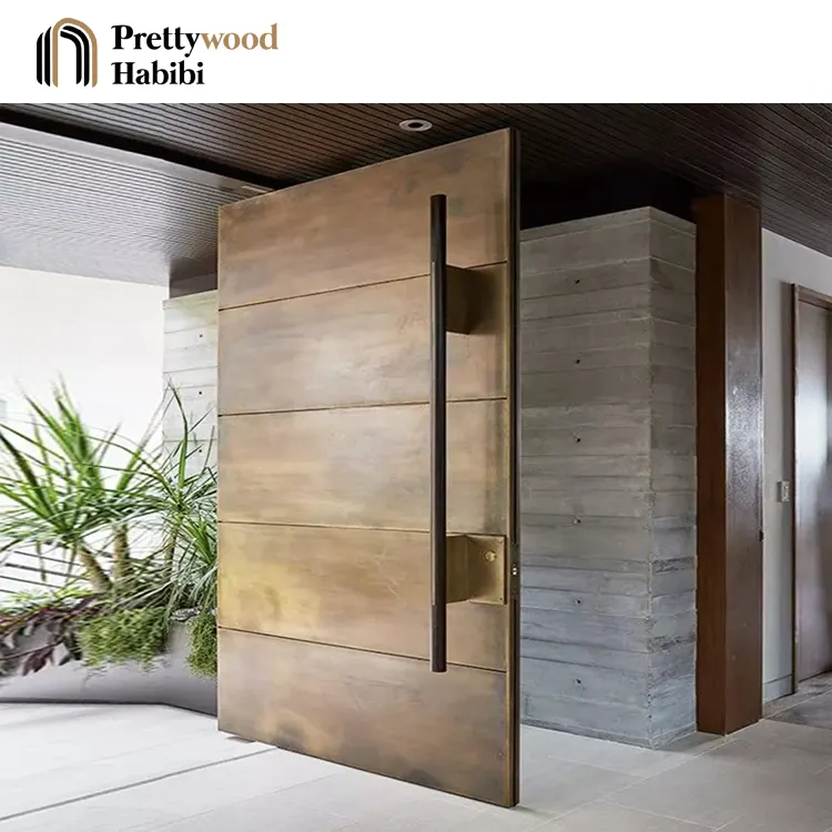 Prettwood Cửa Xoay An Toàn Bằng Đồng Mộc Mạc Lối Vào Bên Ngoài Nhà Thiết Kế Hiện Đại Kiểu Mỹ