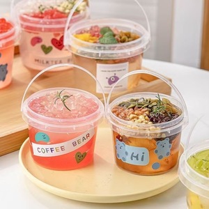 1L 2L 3L ember bulat plastik sekali pakai bening dengan tutup dan pegangan wadah makanan kelas makanan jus buah Takeaway - Product Image 1