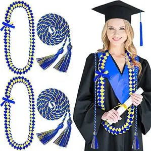 2024 personnalisé collège remise des diplômes cadeaux de fête coloré réglable Double tressé collier ruban de graduation Leis pour les diplômés