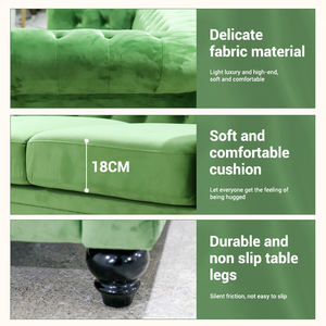 Sofá Chesterfield de Terciopelo Verde de 3 Plazas, Sofá Comercial Acolchado para Salón, Muebles Tapizados para Vestíbulo de Hotel con Brazos Enrollados - Product Image 5