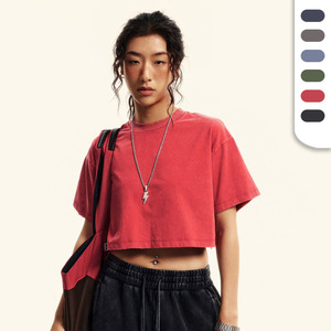 เสื้อค<span class=keywords><strong>รอ</strong></span>ปท็อปผู้หญิง <span class=keywords><strong>ส</strong></span>กรีนโลโก้ได้ <span class=keywords><strong>ส</strong></span>ีพื้น ผลิตจากผ้า<span class=keywords><strong>ค</strong></span>อตตอนผ<span class=keywords><strong>ส</strong></span>ม 230 กรัม เสื้อยืดแขนสั้นทรงบ็อกซี่สำหรับฤดูร้อน - Product Image 1