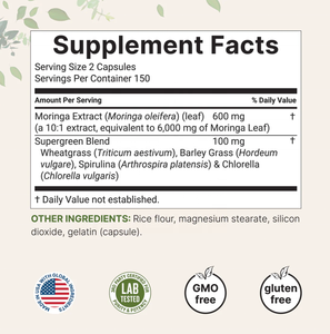 Микро-добавка Моринга: Суперфуд-экстракт для питания и здоровья, 300 капсул, вегетарианская - Product Image 4
