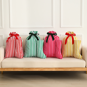 Túi Giáng Sinh in hình người tuyết bán buôn, túi quà Giáng Sinh có dây rút, in thăng hoa, vải canvas sọc lớn, có thể tái sử dụng, tùy chỉnh hình ông già Noel - Product Image 2