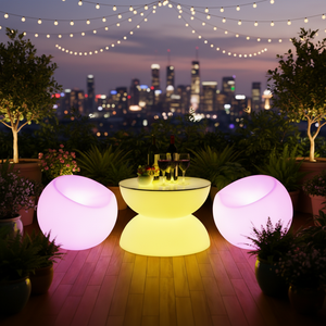 Mesa de Centro Moderna con Diseño Redondo de Plástico y Barras LED, Mueble de <span class=keywords><strong>Bar</strong></span> Luminoso para Interiores/Exteriores, Barras LED Únicas - Product Image 3