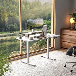 Bureau Informatique Ergonomique Électrique à Hauteur Réglable Blanc pour Télétravail et Bureau - Product Image 2