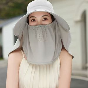 Chapeau de soleil d'été en soie glacée avec protection faciale et cou, grande visière, pour femme, protection extérieure, beige, kaki, noir, rose, gris, uni - Product Image 1