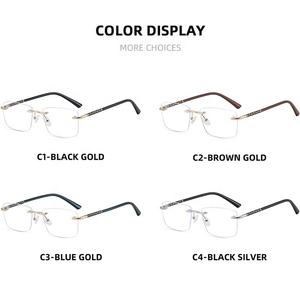 Lunettes sans monture de haute qualité pour hommes, anti-lumière bleue, alliage rectangulaire, bleu or, rétro, 2026, fabricant Qingqing, Chine - Product Image 4