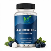 Complément alimentaire probiotique oral OEM avec prébiotiques, saveur myrtille, 60 comprimés