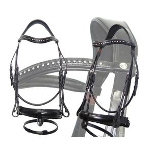 Bride de dressage de cheval de luxe en cuir noir durable avec rembourrage assorti produit de qualité supérieure - Product Image 1