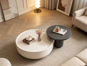Modern Nesting Coffee <b>Table</b> <b>Resin</b> <b>Top</b> Minimalist Design Living Room Furniture White and Black Set - Product Image 3